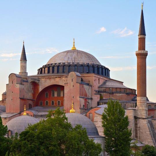 Hagia Sophia with its dome and Ottoman minarets