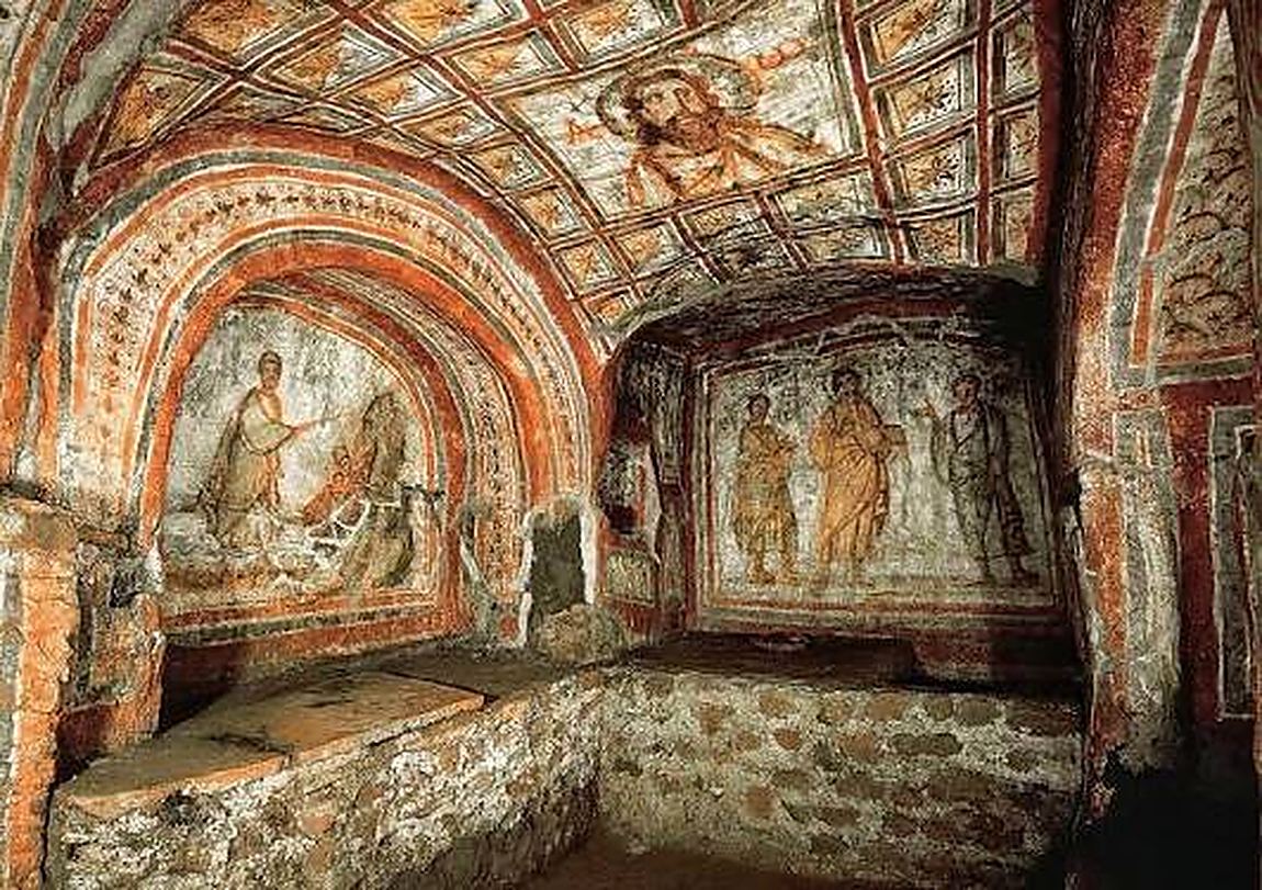 An arcosolium — an arched grave with its fresco