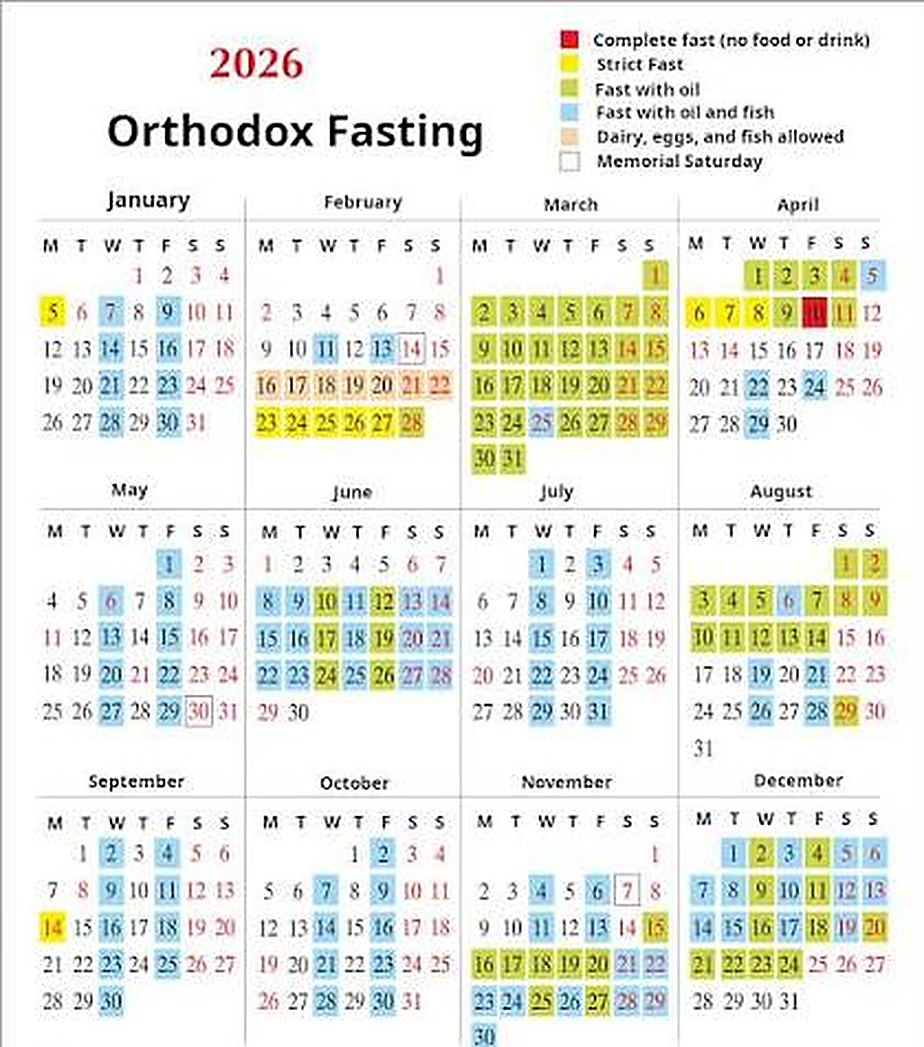 A published fasting calendar for a single year