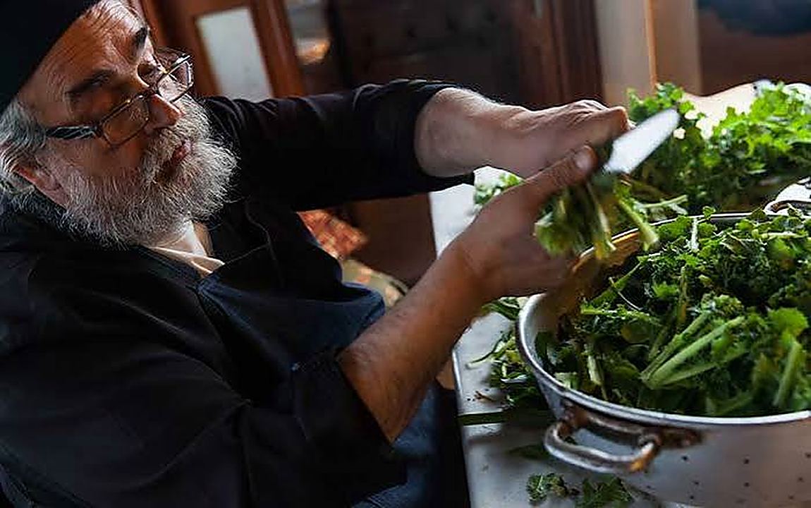 Washing wild greens for the table